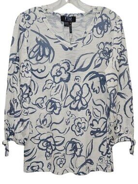 FDJ French Dressing Jeans Floral Print V-Neck Top - Blue White Blouse New Small